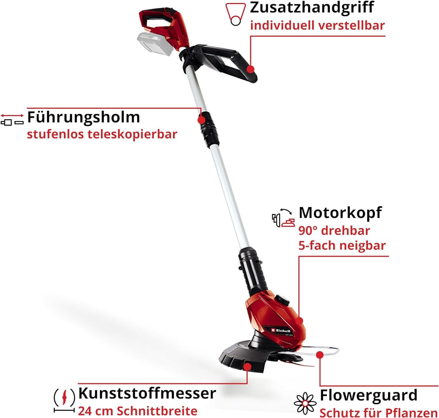 👉 Akku-Rasentrimmer 18V – Leistungsstarker Li-Ion Trimmer mit 8500 U/min, dreh- & neigbarem Motorkopf, Flowerguard, ohne Akku & Ladegerät